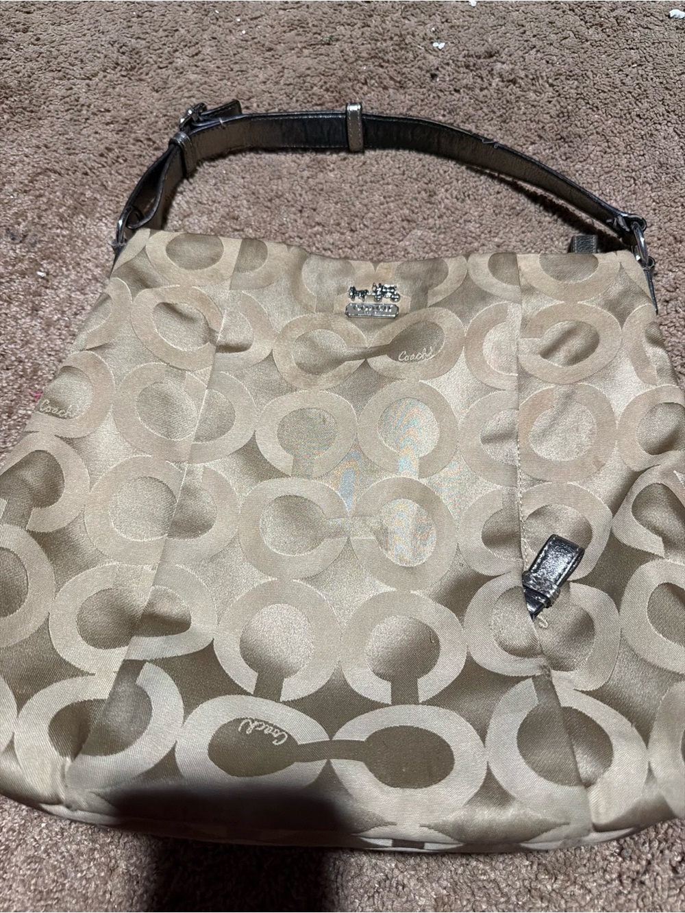 Coach Signature Jacquard Hobo Bag in Beige needs TLC